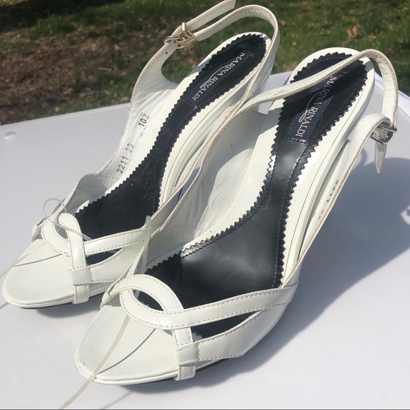 🆕 Marina Rinaldi Max Mara White Patent Platform Cone Heels Cutouts Y2K Vintage - Picture 2 of 7